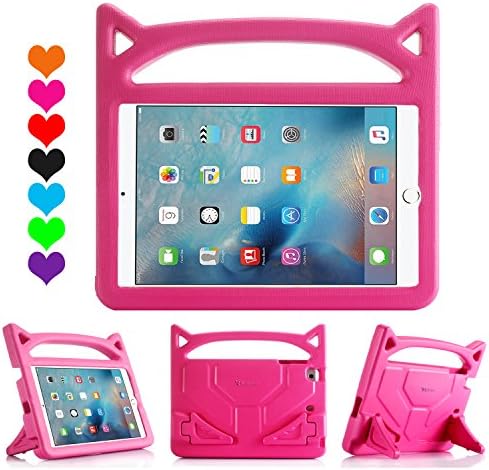 Riaour Case for New iPad 9.7 Inch 2017/iPad Air 2/iPad Air - Kids Friendly Light Weight Shock Proof Convertible Handle Stand Cover for Apple iPad 9.7" 2017 Model, iPad Air 2, iPad Air (Rose)