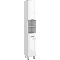 kleankin 71" Tall Bathroom Storage Cabinet, Narrow Linen Tower with Drawer, Open Shelves, 2 Doors Cabinets and Adjustable She
