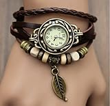 Woman Lady Men Hot Fashion Classic Leather Strap Roma Number Dial Quartz Watch WHS1 (Brown-6)