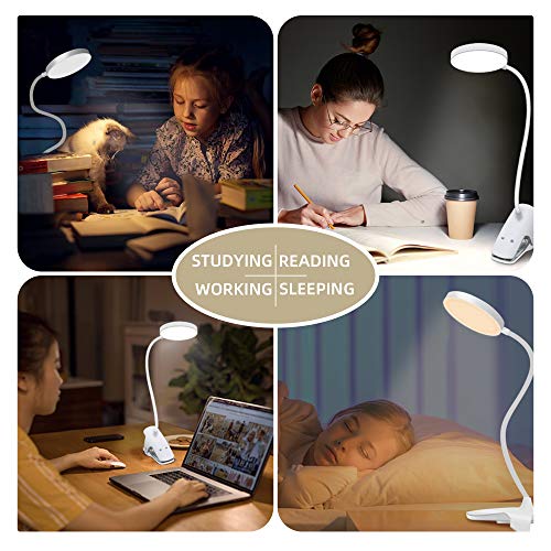 Clip on Light Reading Lights, YIIMER LED Clamp Desk Lamp with 5 Color Modes & 5 Brightness Levels, 3000-6500K Reading Light for Desk, Bed Headboard, Touch Control LED Clip on Light with 360° Gooseneck