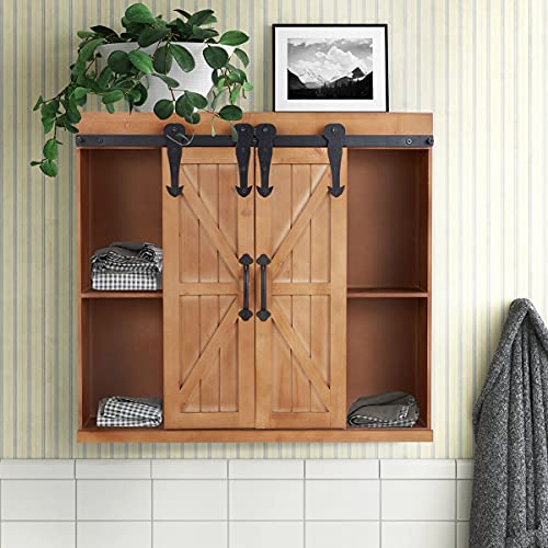 Wood Wall Storage with Sliding Barn Door,3Tier