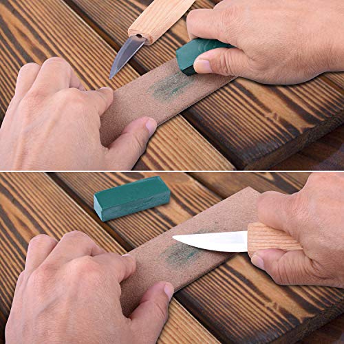 ETEPON Wood Carving Tools Set Knifes for Spoon Carving, Whittling Knife + Hook Knife + Detail Knife + Sharpening Leather Strop + Polishing Compound in a Portable Canvas Bag Roll ET014