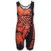 Wrestling Singlet by KO Sports Gear: ORANGE ON BLACK SKULL design - Fun, Affordable, Head Turning