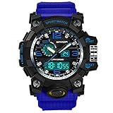 Men's Sports Analog Quartz Watch Dual Display Waterproof Digital Watches with LED Backlight relogio masculino (Blue Black)