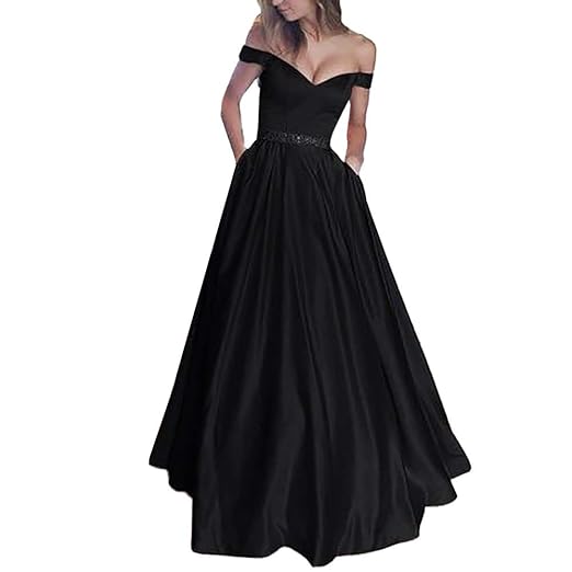Damen Retro Brautjungfern feiXIANG Schulterfrei ärmellose Feste langes Kleid Party Einfarbig Prinzessin Rock Frauen Abendmode