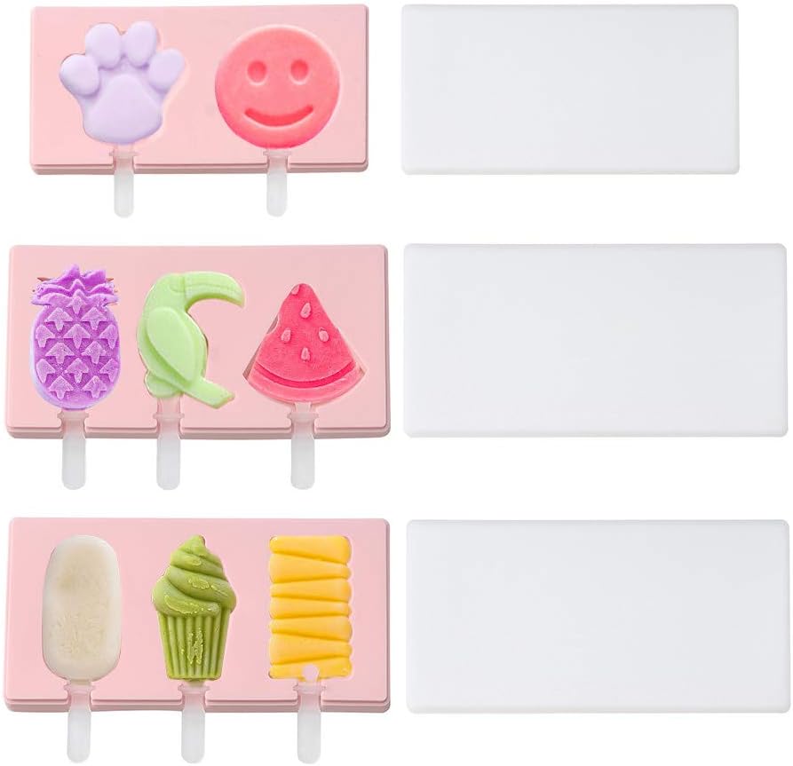 Popsicle Molds with Lid,Ice Cream Bar Mold DIY Ice Cream Maker Cute palm pineapple fruit shape,Set of 3