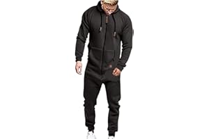 Clearance of Sales Men's Hooded Jumpsuit Zip Up One Piece Pajamas,Mens Jumpsuit Onesie Rompers Workout Drawtsring