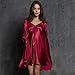SUNBABY Women Sexy Silk Satin Robe Camisole Pajama Dress Two Piece Suit Sleepwear (M, Burgundy)