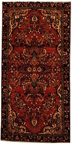 Herat Oriental SHOJ211 Antique 1960's Persian Hand-Knotted Tribal Lilihan Hamadan Wool Rug, 4-Feet 3-Inch by 8-Feet 9-Inch, Peach/Black