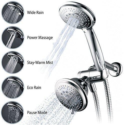 Hydroluxe Full-Chrome 24 Function Ultra-Luxury 3-Way 2 in 1 Shower-Head/Handhel
