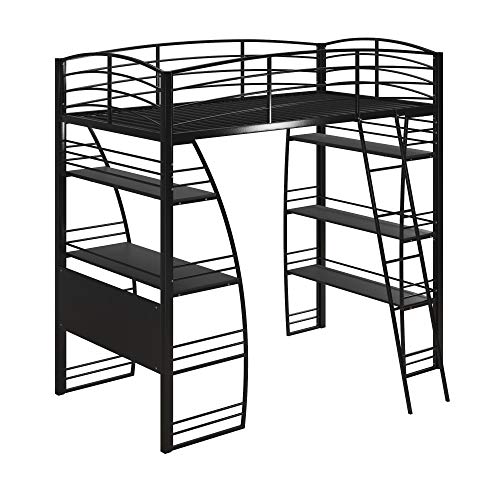 DHP Studio Loft Bunk Bed Over Desk and Bookcase with Metal Frame, Black, Twin - Thumbnail 4