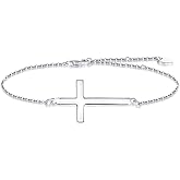 YZSFMZGE 925 Sterling Silver Cross Bracelet for Women 14K White Gold Plated Christian Faith Religious Bracelet Adjustable Cross Bracelet Anklet Jewelry Confirmation Gifts for Easter Festival