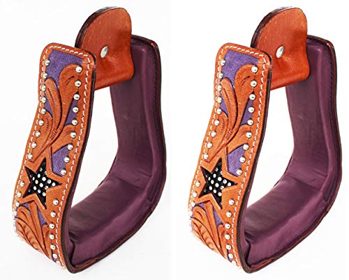 CHALLENGER Horse Saddle Western Purple Hand Tooled Leather Bell Riding Stirrups Star 51172S