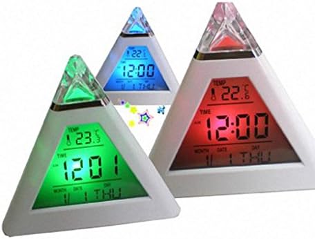 LED Clock,GOODCULLER Pyramid Temperature 7 Colors LED Change Backlight LED Moon Alarm Clock，Adjust Your Emotion,Sensing the Environment Temperature Automatically