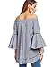 StyleDome Women Striped Off Shoulder Elegant Long Flare Bell Sleeve Shirts Off Loose Blouse Tops Dark Blue XXL
