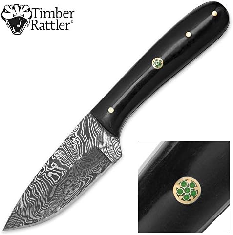 Timber Rattler Terra Preta Damascus Fixed Blade Knife with Leather Sheath