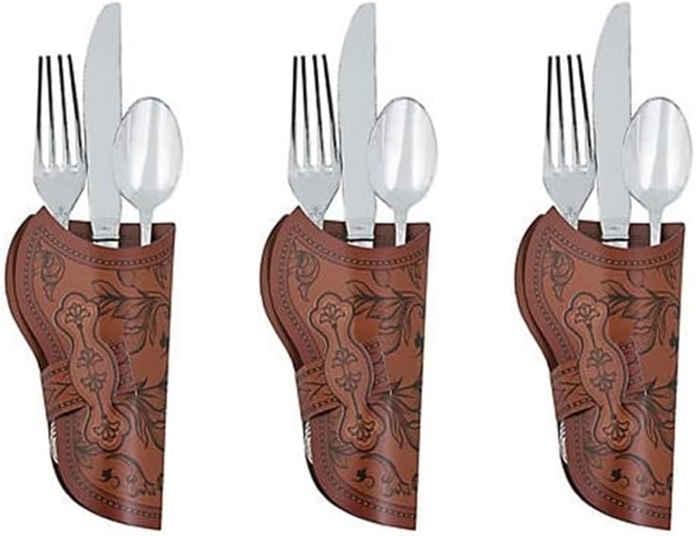 Photo 1 of HAPPY DEALS ~ Cowboy Holster Silverware Holders | 24 Pack | 5.5 Inch |Western Party | Cardstock Brown