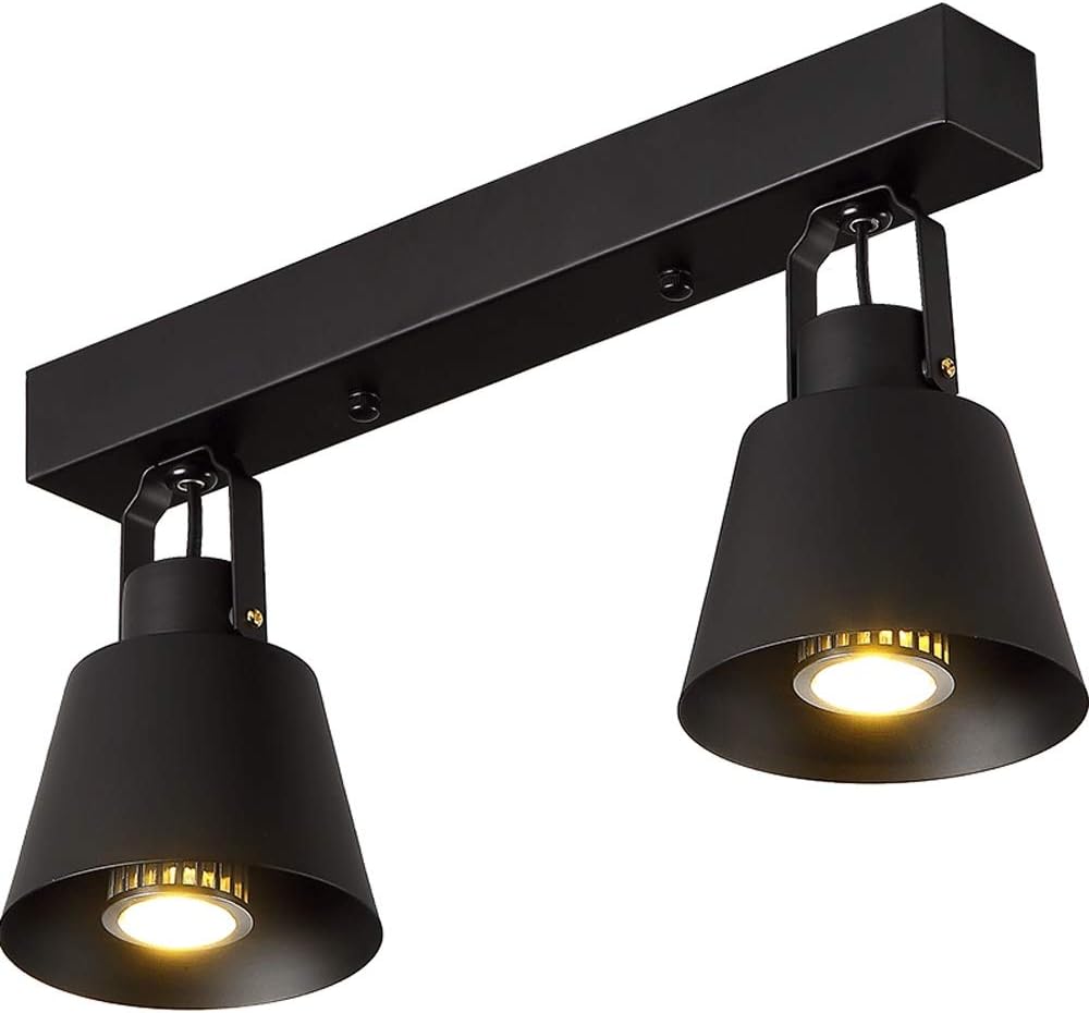 Popertr 2-heads E27 Screw Mouth Home Indoor Ceiling Light Retro Industrial Style Bar Restaurant Decoration Lighting Fixture Clothing Store Cloakroom Surface Mounted Double Head Spotlight