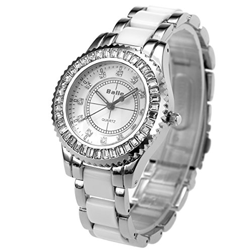 SIBOSUN Wrist Watch Japanese Quartz Lady Women White Crystal Bracelet Band Gorgeous Waterproof Analog