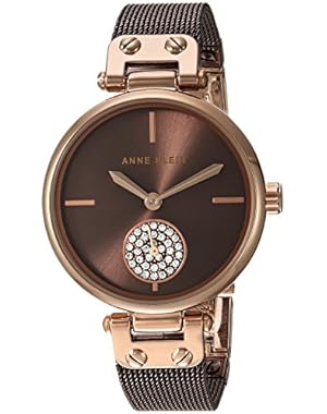 Women's Quartz Metal and Stainless Steel Dress Watch, Color:Brown (Model: AK/3001RGBN)