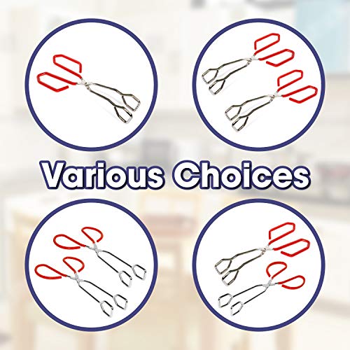 Premium Stainless Steel Scissor Tongs Extra Long With Red Silicone Handle by Okey Kitchen, Great Scissors Tongs For Kitchen, Food, Cooking, Baking & BBQ (10")