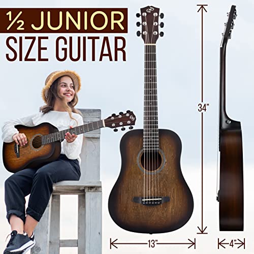 Pyle Beginner Acoustic Guitar Starter Pack 34” ½ Junior Size 6 Linden