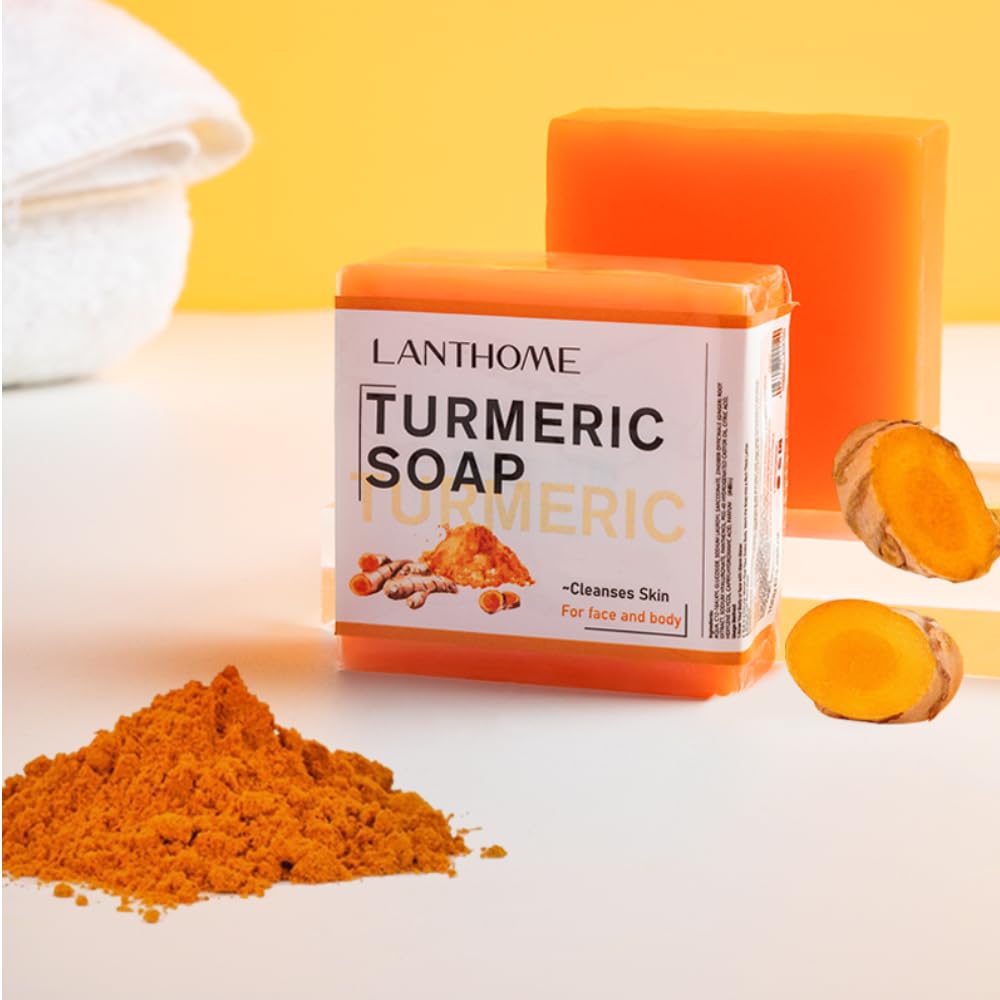 Turmeric Soap Natural Ginger Bar Soap: 2PCS Plants Essential Oil Bar Soap for Face & Body - Reduces Acne & Dark Spot & Cleanses Skin