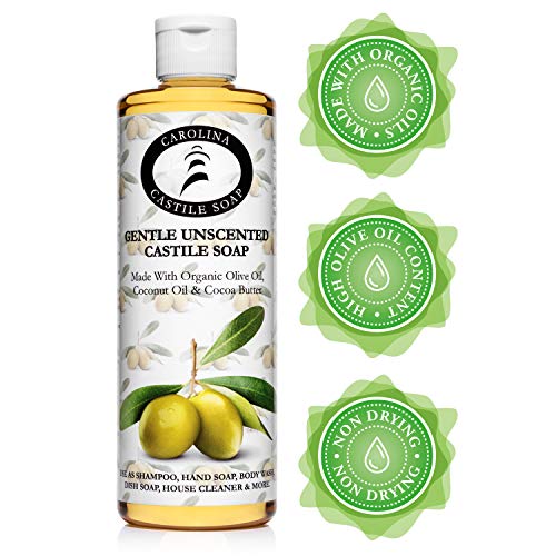 Castile Soap Liquid Unscented - 16 oz Vegan & Pure Organic Soap - Carolina Castile Soap - Concentrated Non Drying All Natural Formula Good for Sensitive Skin