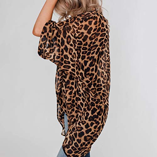 Fainosmny Womens Cardigans Fashion Leopard Tops Sexy Beach Cover Ups Short Sleeve Smocks Casual Long Cardigan Kimono Brown - Thumbnail 4
