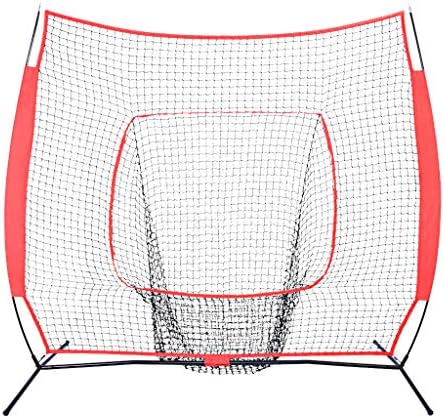 7'×4' Baseball Softball Practice Net w/Strike Zone Hitting Batting Catching Pitching Training Net w/Carry Bag & Metal Bow Frame, Compact Lightweight Ultra Portable | Team Color |