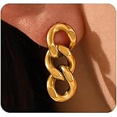 Silver Cuban Link Earrings for Women Minimalist Chunky Chain Link Studs Dangle Earrings Modern Simple Designer Drop Earrings Valentine's Day Jewelry