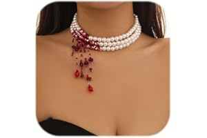 Bleeding Pearl Necklace for Women Multiply Layer Halloween Pearl Necklaces Handmade Dripping Blood Imitation Pearls Necklace 
