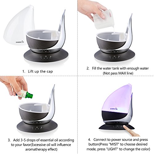 Easehold Aroma Essential Oil Diffuser Humidifier 400ml Cool Mist with Colorful Lights 4 Timer Wood Grain Finish