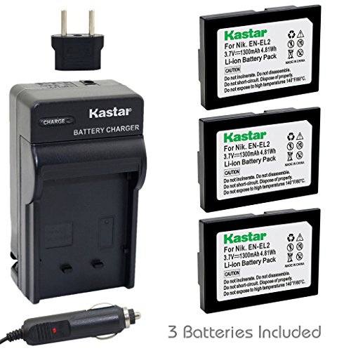 Kastar Battery (3-Pack) and Charger Kit for Nikon EN-EL2 work with Nikon Coolpix 2500, Nikon Coolpix 3500, Nikon Coolpix SQ500 Digital Cameras