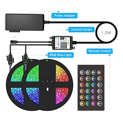 Toworld 10M WiFi LED Strip Lights, 32.8ft RGB Light Waterproof Music Sync Color Changing + Remote Control Decor for Bedroom Decor, Room Decor, Party