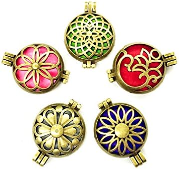 CPone 5pcs/Bohemian Bronze Tone Flower Mix Style Vintage Locket Perfume Fragrance Essential Oil Aromatherapy Diffuser Charms Pendant Necklace