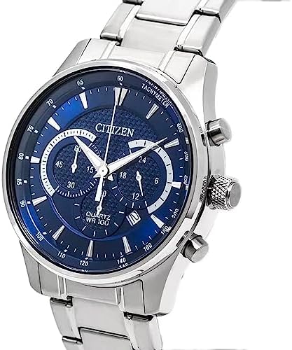 Herren Armbanduhr aus Edelstahl in der Farbe Silber-Blau 42mm, Wasserdichtigkeit: 10Bar, AN8190-51L
