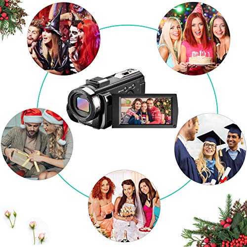 Video Camera Camcorder with Microphone, Aasonida YouTube Vlogging Camera FHD 1080P 30FPS 24MP 16X Digital Zoom,Digital Camera Webcam Recorder with Remote Control, 3" 270° Rotation Screen,2 Batteries - Thumbnail 6