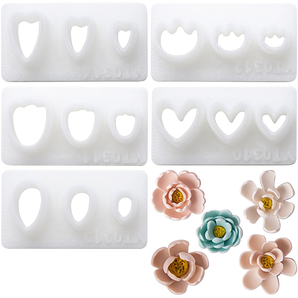 CRASPIRE 5 Shapes Flower Petal Polymer Clay Cutters Basic Clay Cutter for Polymer Kit Boho Vintage Floral Earring Pattern Press Molds Jewelry Making DIY Crafts Bakery Cake Ear Studs