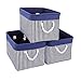 TcaFmac Storage Bins for Organization - Large 3 Pack Canvas Storage Basket for Shelves with Handles, Collapsible Baskets for Organizing for Closet Dog Laundry Bathroom (White & Navy 16x12x8 inch)