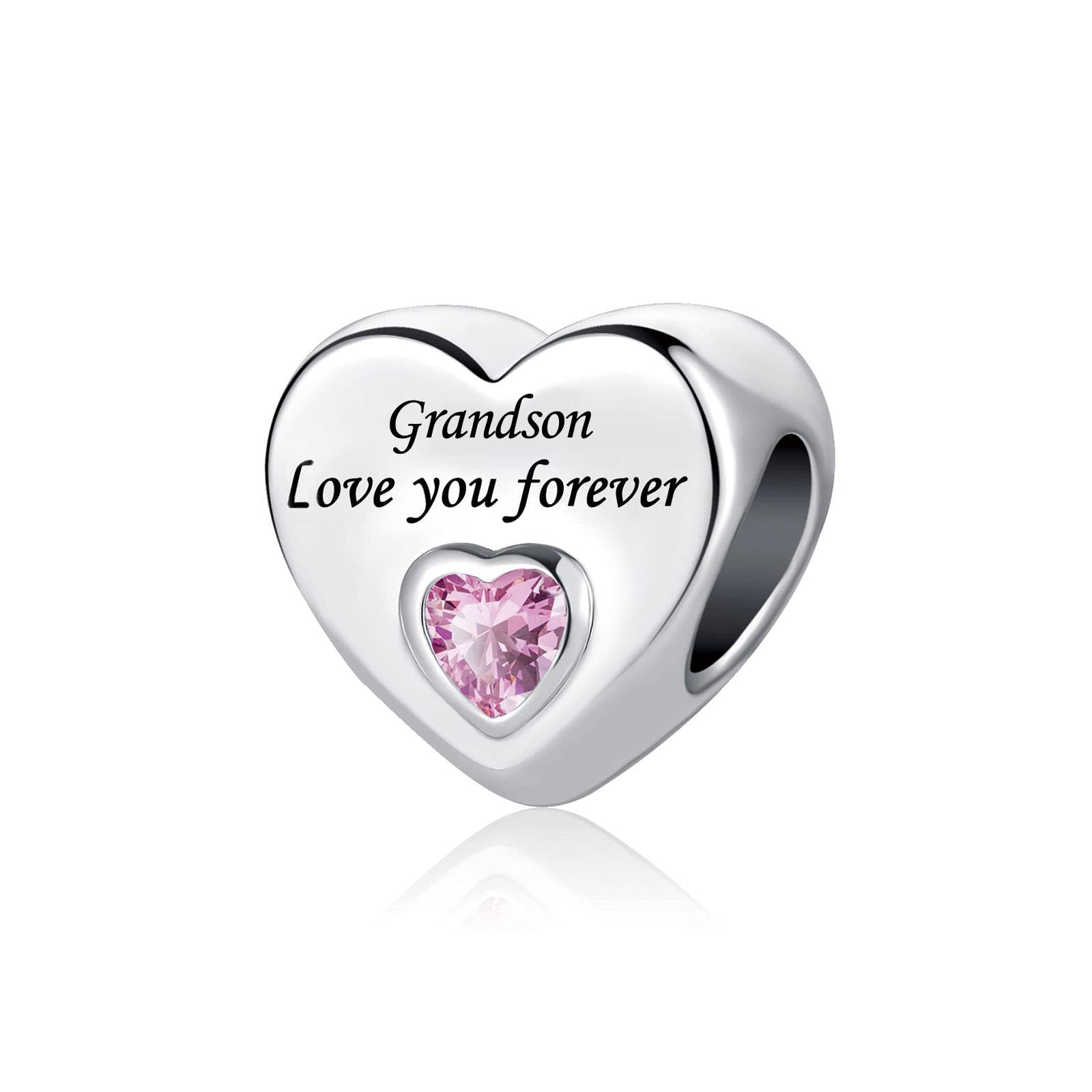 Grandson Love You Forever Pink Heart Charm fits Pandora Bracelets Birthday Jewellery Charms Beads Gift for Women Grandma Grandmother Nanny Granny Nana