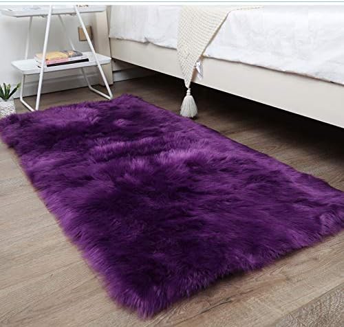 Amazon Com Benron Faux Sheepskin Fur Super Soft Living Room Rugs Luxury Bedroom Faux Fur Rugs Rectangle Warm Shaggy Area Rug 3x5 Feet Purple Kitchen Dining