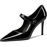HDEUOLM Women Stiletto High Heel Pointed Toe Mary Jane Buckle Pumps Wedding Dress Classic 3.3 Inches Heels
