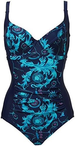 SYBKNSTW Women One Piece Swimsuit Sexy Fold Swimwear Retro Plus Size Bodysuit Bathing Suit Monokini Deep Blue-Blue 4XL