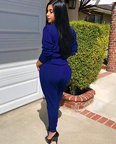 Deloreva Women Two Piece Outfits - Long Sleeve Fall Sweatsuit Jogging Suit Pant Set Activewear Jumpsuit Blue XXL
