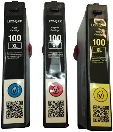 Lexmark 100XL Original Ink Catridge (1 Cyan, 1 Magenta, 1 Yellow, 3-Pack) with factory package in White Box, Not Retail Boxes