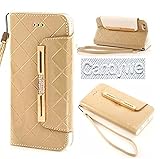 For iPhone 6S Plus,iPhone 6S Plus Case,Candywe Case for iPhone 6S Plus,iPhone 6S Plus leather,iPhone 6 Plus leather case,Elegant Design Wallet leather case cover for iPhone 6S Plus With strap Gold