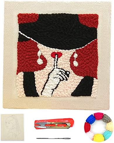 PLAFUETO Punch Needle Starter Kit DIY Sewing Pattern Knitting Rug-Punch Beginner Kit Embroidery Needle Weaving Tool with Adjustable Embroidery Pen Colorful Yarn Wooden Frame (Girl)