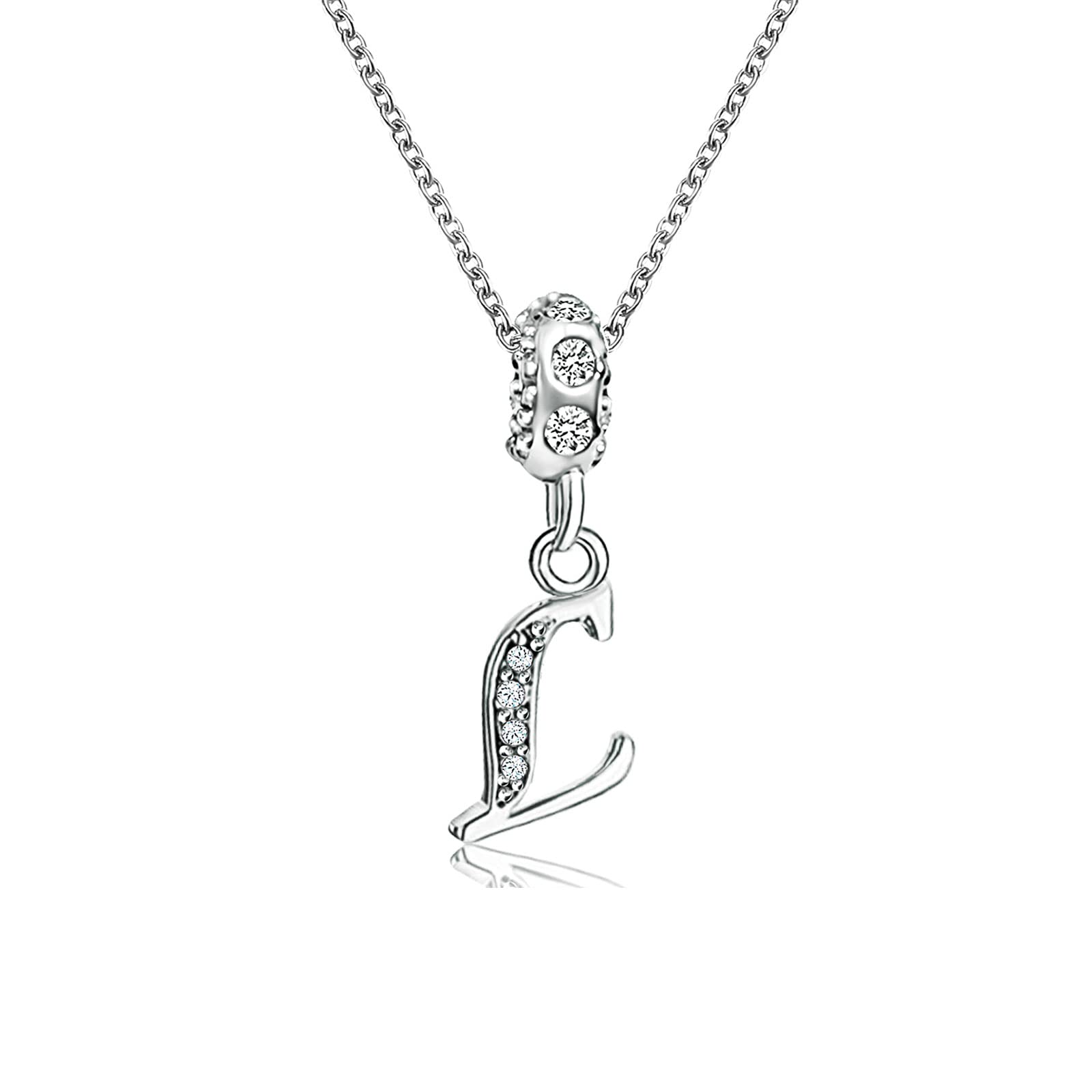 KunBead Jewelry 18 inch Letter L Initial Crystal Alphabet Name Mother Charm Pendant Necklace