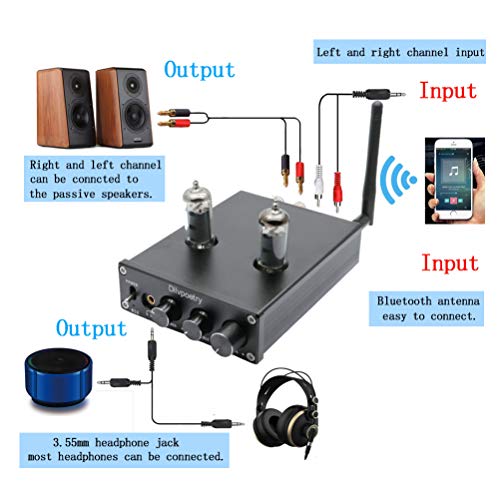 Dilvpoetry R50 6J4 Bluetooth Tube Amplifier HiFi Audio Stereo Digital Headphone Amplifiers Treble Bass Desktop Preamplifier Preamp(Black) - Thumbnail 5